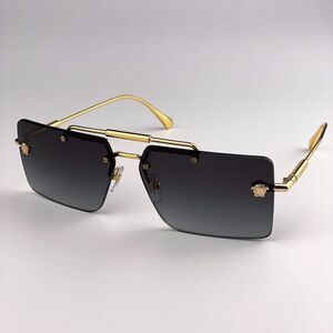 NEW Versace VE2245 10028G Gold Gray Gradient  Rimless Metal Unisex Sunglasses